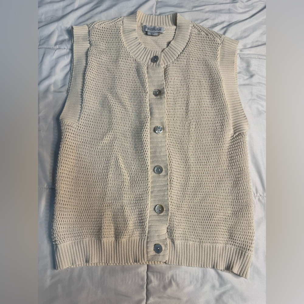 Rachel Zoe Cream Open-Weave Knit Sleeveless Top